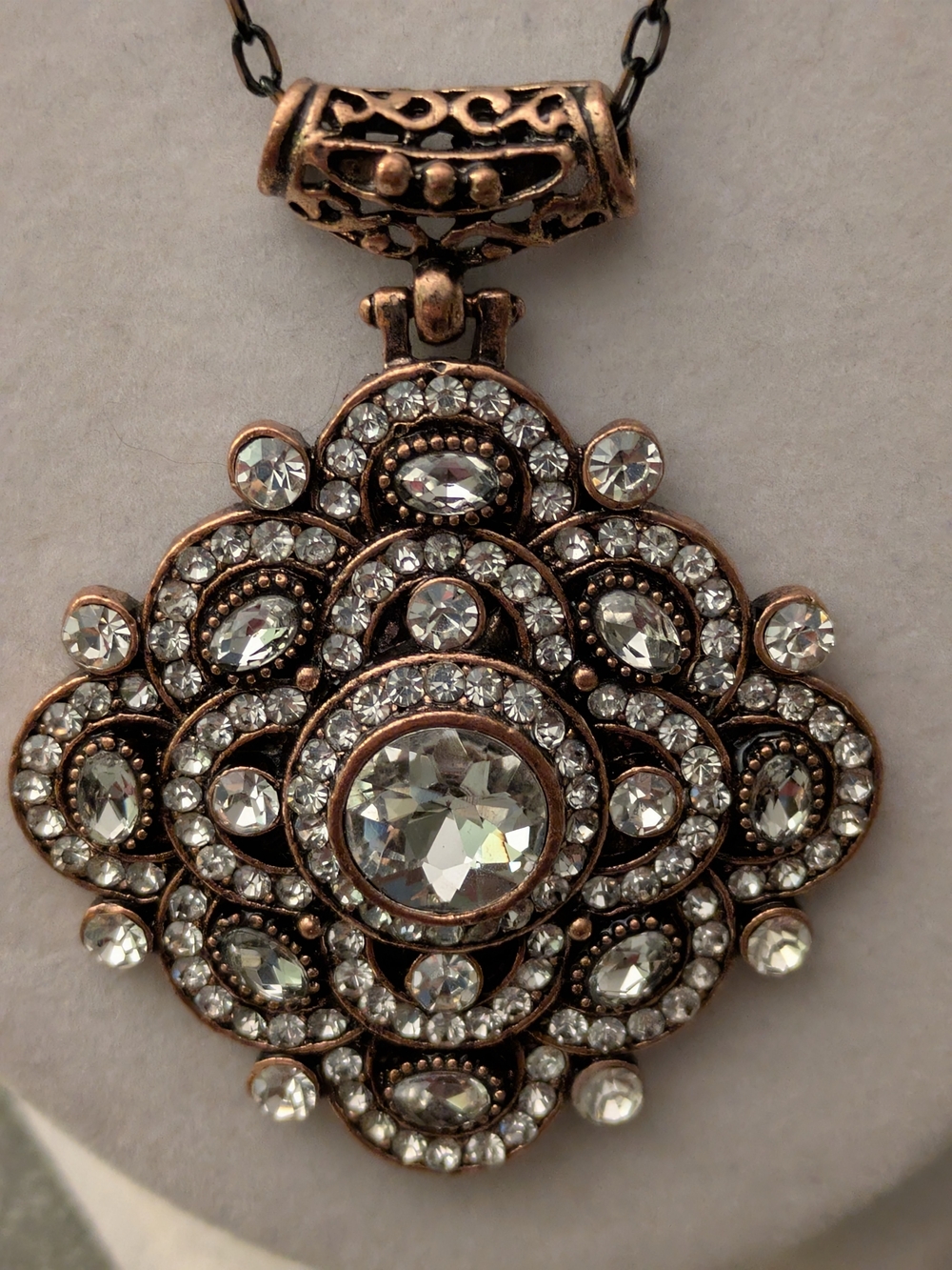 Vintage Visson Rose Gold and Silver Crystal Pendant Necklace - Picture 4 of 6